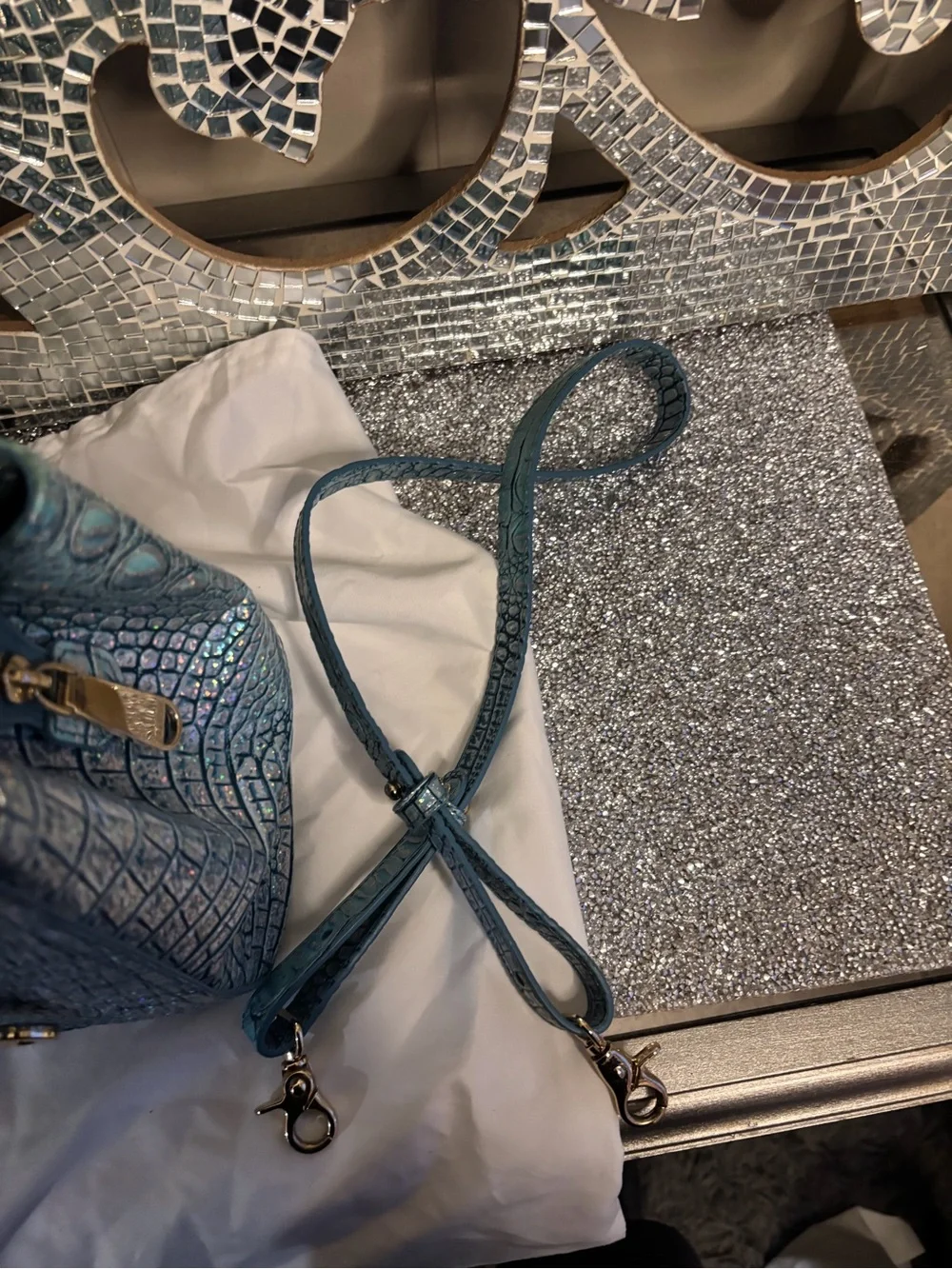🌟Brahmin Teal Croc-Embossed Leather Satchel